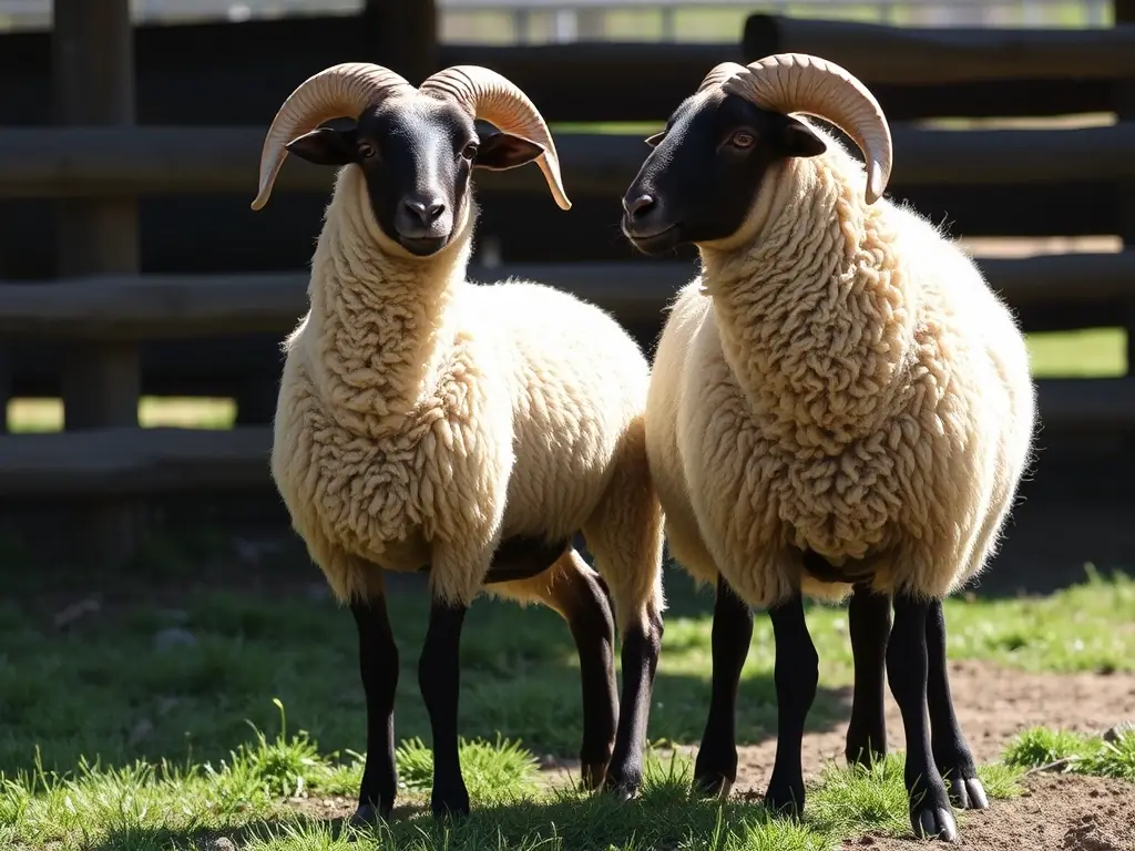 An image of a mature Dorper ewe and ram standing side-by-side in a pen at Ochoa Ranch, emphasizing their strong genetics and breeding potential.