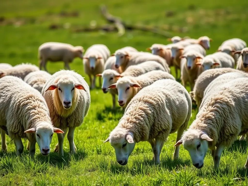 A photograph of a group of yearling Dorper sheep at Ochoa Ranch, highlighting their size and development.